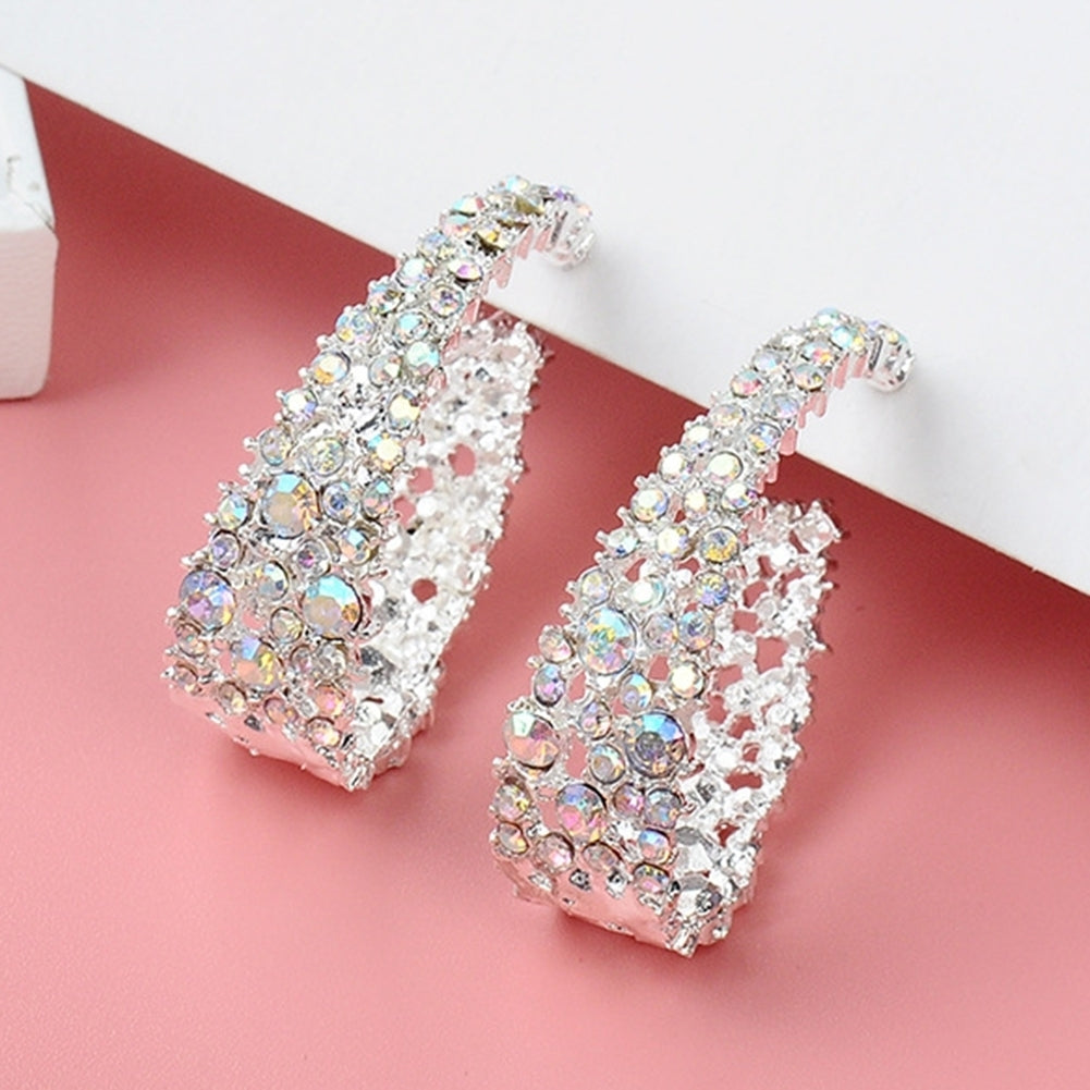 Luxury U Shape Full Rhinestone Inlaid Women Party Stud Earrings Jewelry Gift Image 4