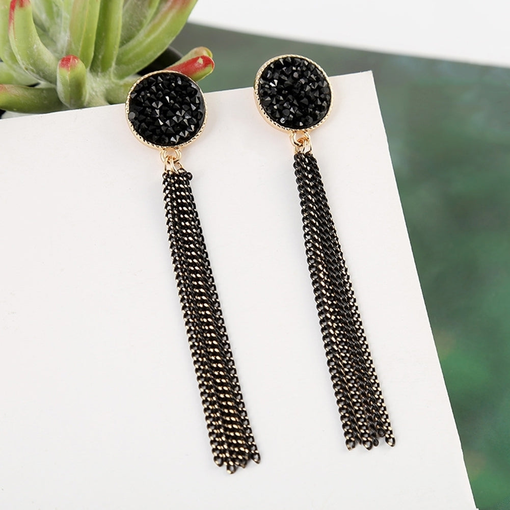 Fashion Women Rhinestone Inlaid Round Tassel Long Dangle Stud Earrings Jewelry Image 7