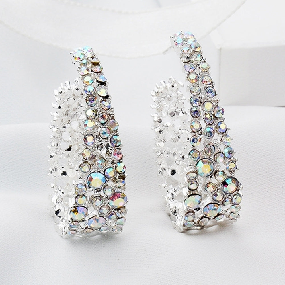 Luxury U Shape Full Rhinestone Inlaid Women Party Stud Earrings Jewelry Gift Image 4