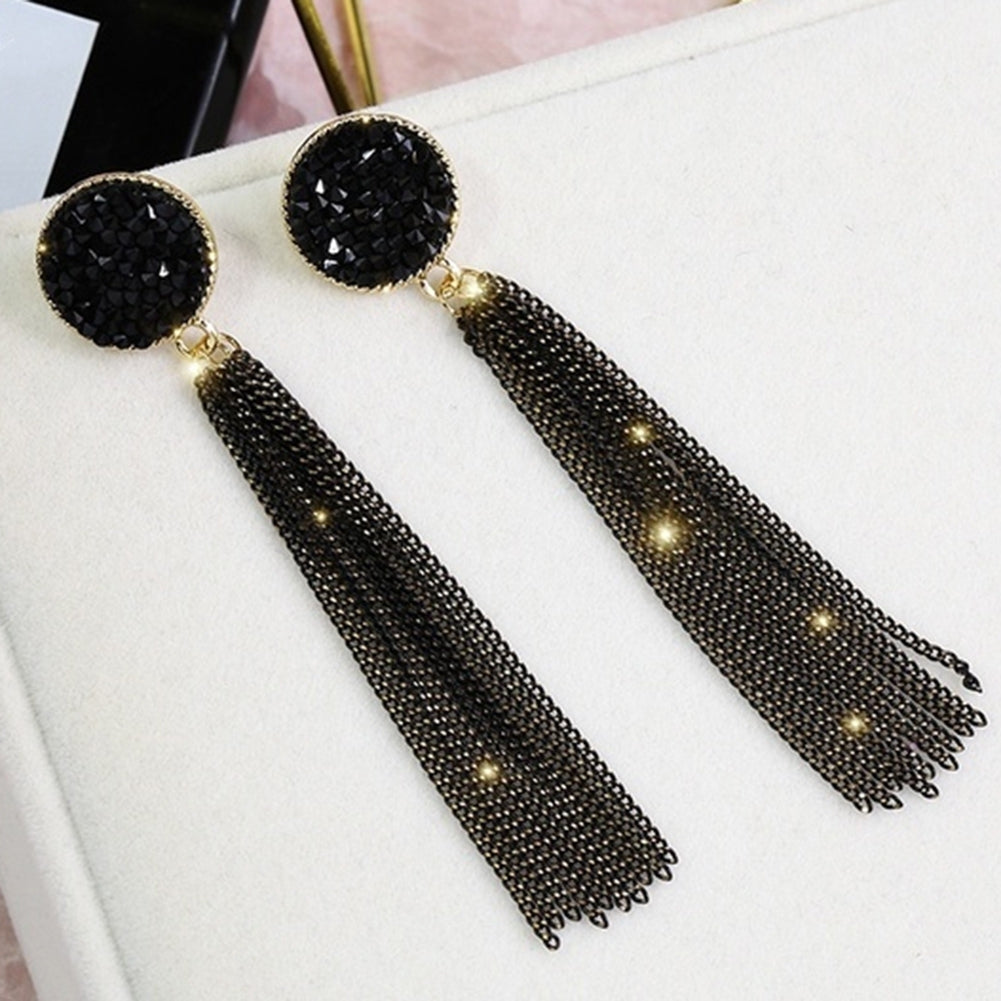 Fashion Women Rhinestone Inlaid Round Tassel Long Dangle Stud Earrings Jewelry Image 9