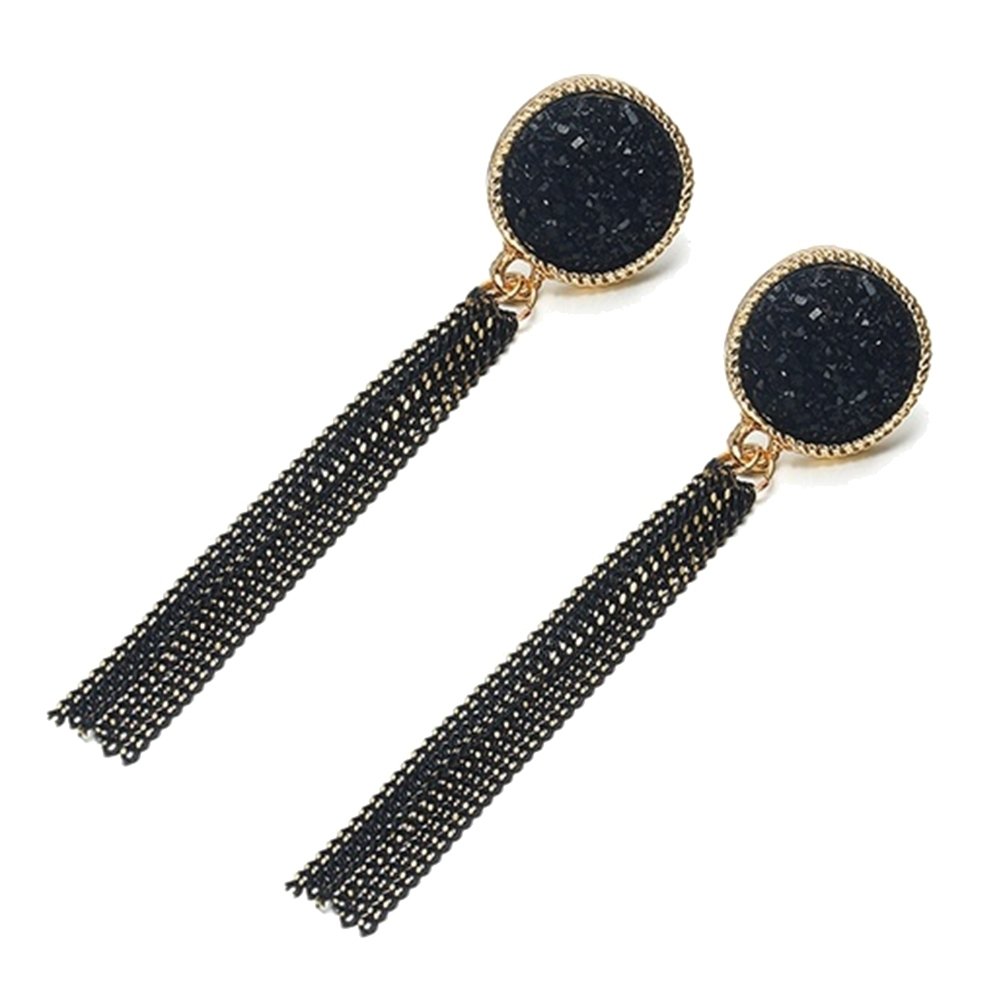 Fashion Women Rhinestone Inlaid Round Tassel Long Dangle Stud Earrings Jewelry Image 11