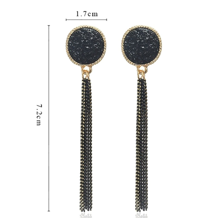 Fashion Women Rhinestone Inlaid Round Tassel Long Dangle Stud Earrings Jewelry Image 12