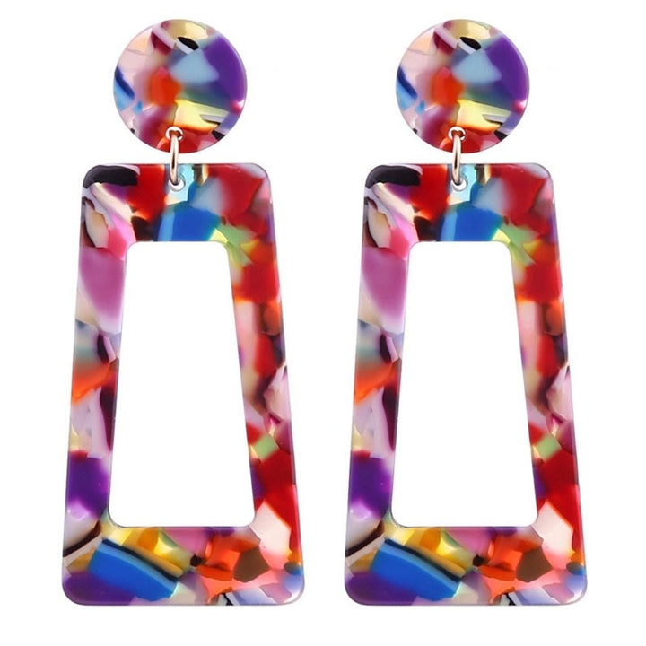 Multicolor Geometric Rectangle Long Drop Big Dangle Pendant Earring Statement Jewelry Image 4