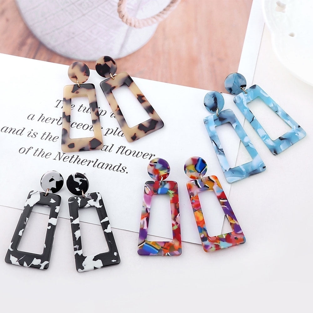 Multicolor Geometric Rectangle Long Drop Big Dangle Pendant Earring Statement Jewelry Image 11