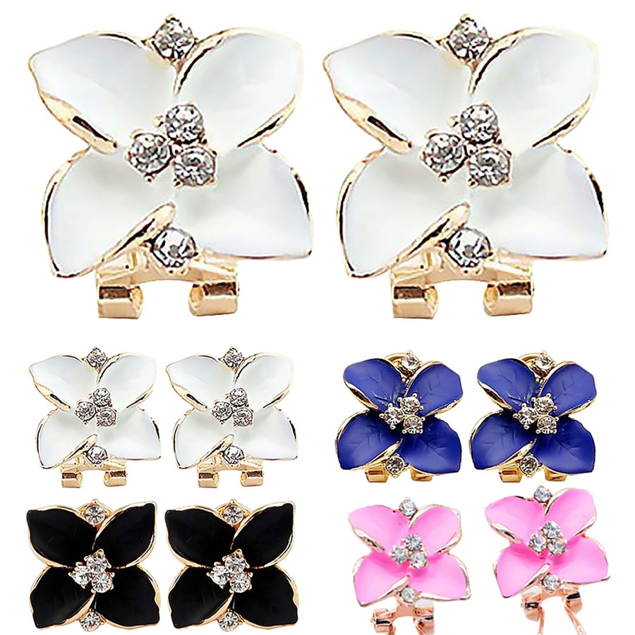 Women Rhinestone Inlaid Enamel Clover Shape Stud Earrings Party Jewelry Gift Image 1