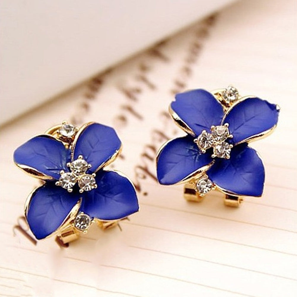 Women Rhinestone Inlaid Enamel Clover Shape Stud Earrings Party Jewelry Gift Image 3