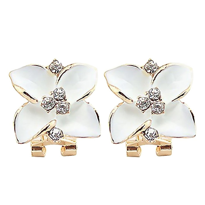 Women Rhinestone Inlaid Enamel Clover Shape Stud Earrings Party Jewelry Gift Image 4