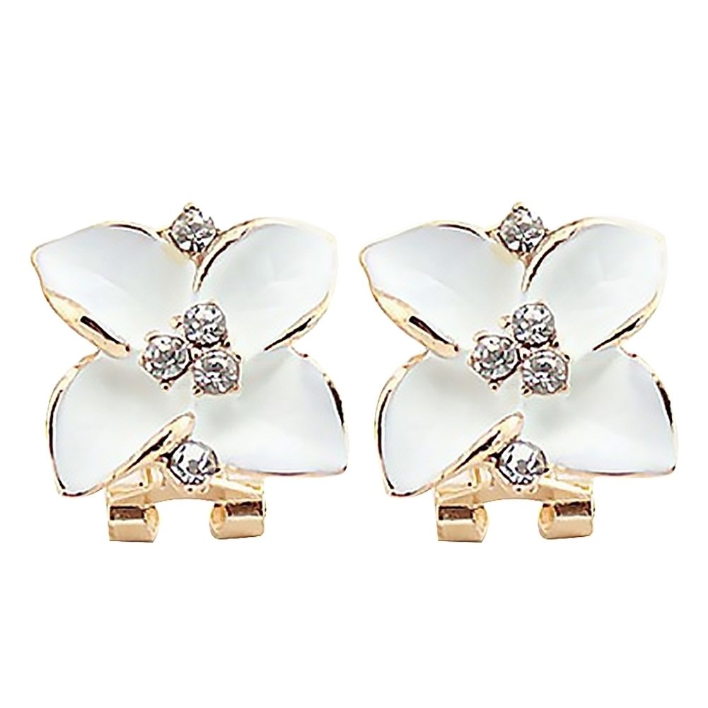 Women Rhinestone Inlaid Enamel Clover Shape Stud Earrings Party Jewelry Gift Image 1