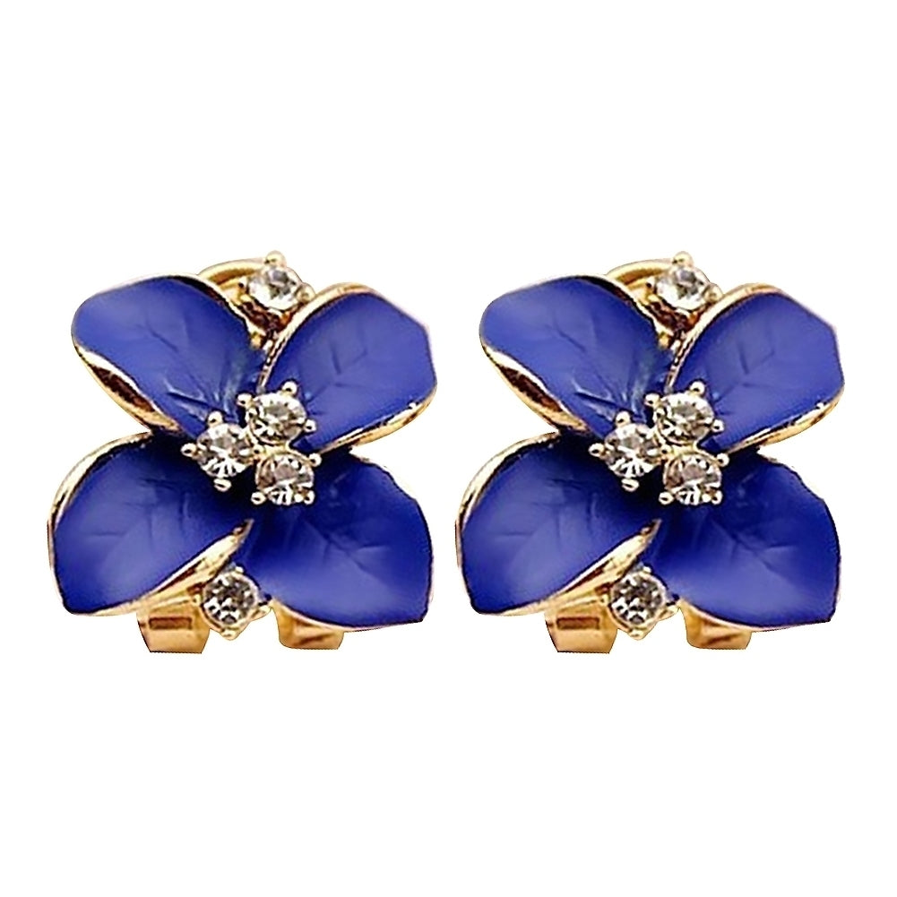 Women Rhinestone Inlaid Enamel Clover Shape Stud Earrings Party Jewelry Gift Image 6