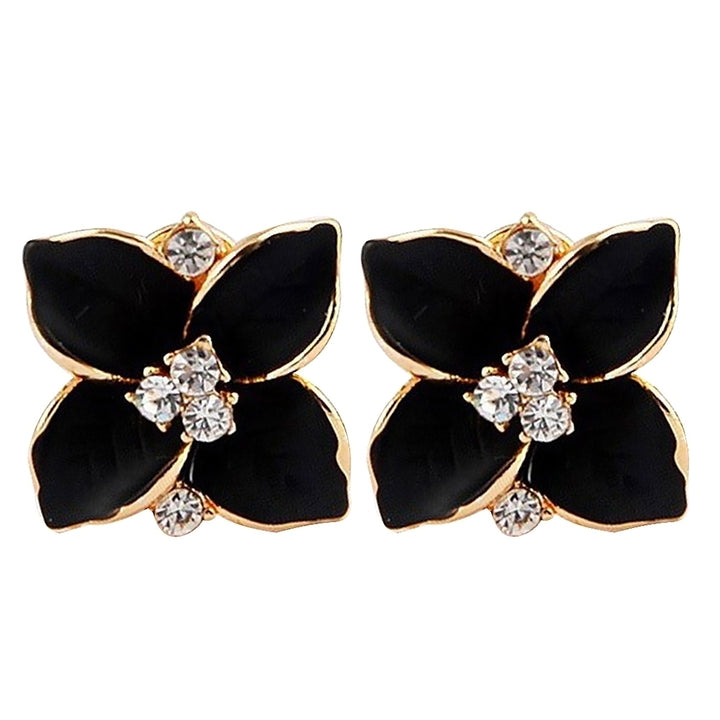 Women Rhinestone Inlaid Enamel Clover Shape Stud Earrings Party Jewelry Gift Image 7