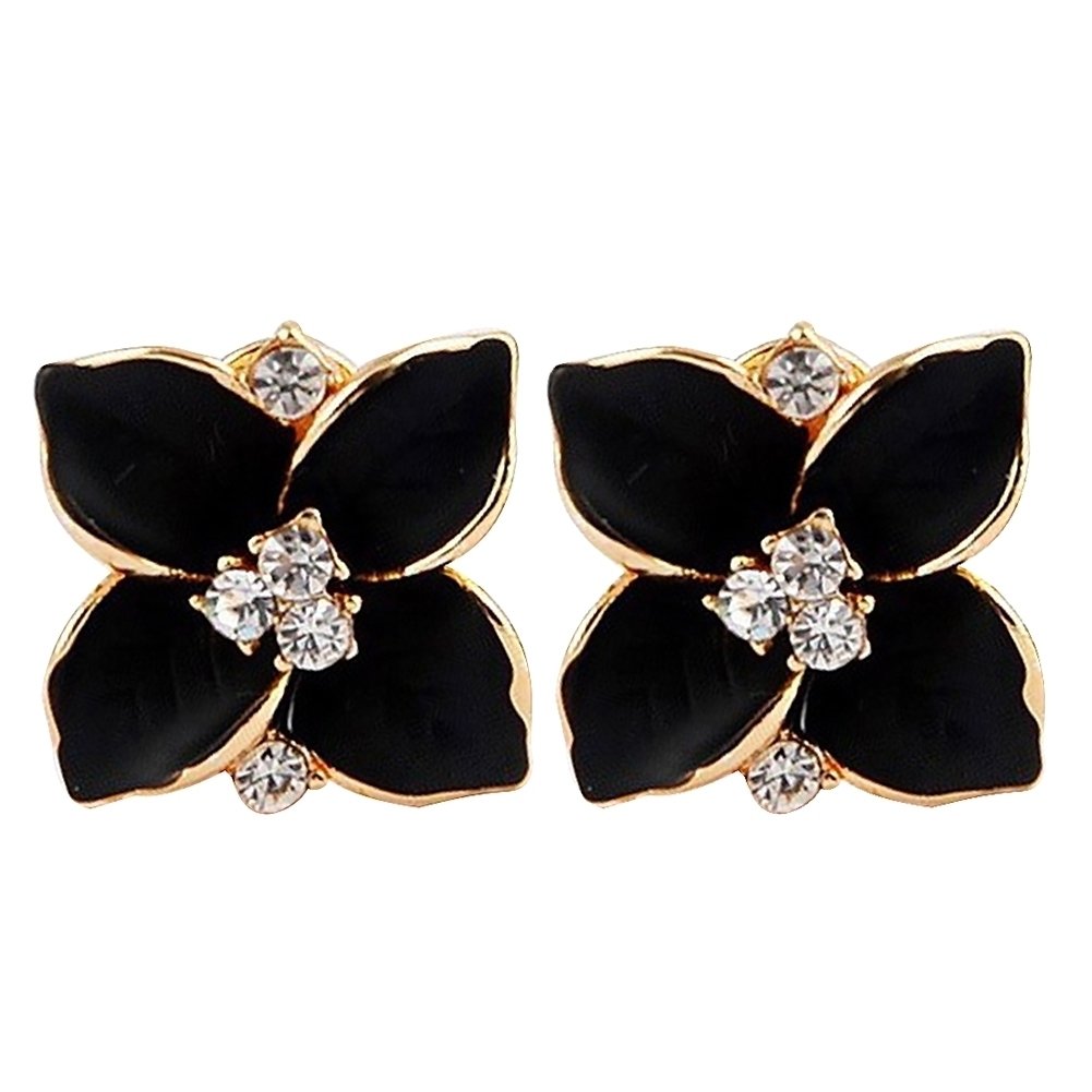 Women Rhinestone Inlaid Enamel Clover Shape Stud Earrings Party Jewelry Gift Image 1