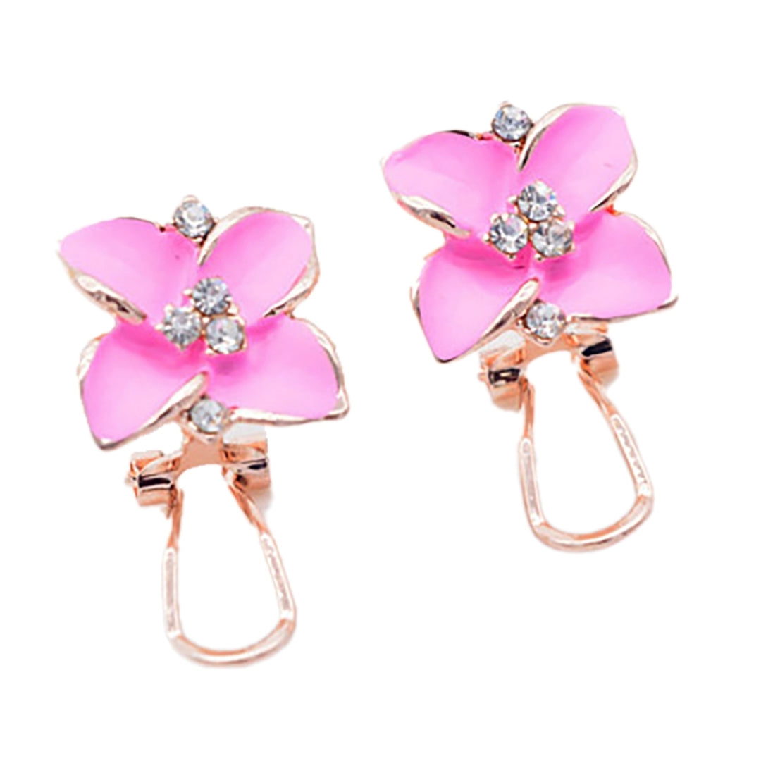 Women Rhinestone Inlaid Enamel Clover Shape Stud Earrings Party Jewelry Gift Image 8