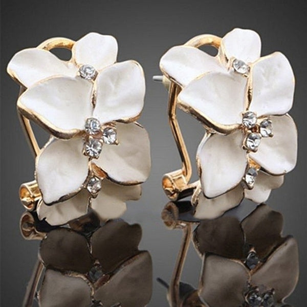 Cute Gardenia Flower Rhinestone Inlaid Ear Studs Women Earrings Jewelry Gift Image 1