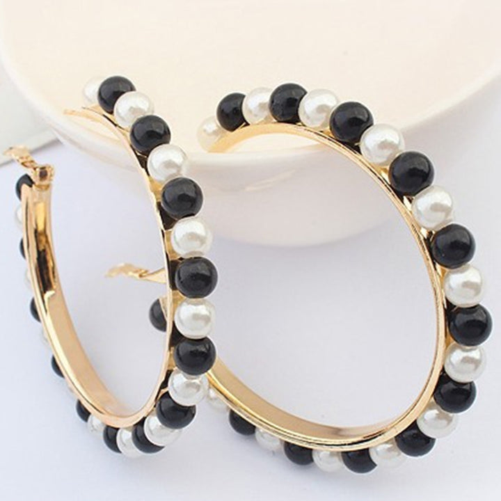 Fashion Women Faux Pearl Inlaid Large Circle Statement Hoop Earrings Jewelry Image 4