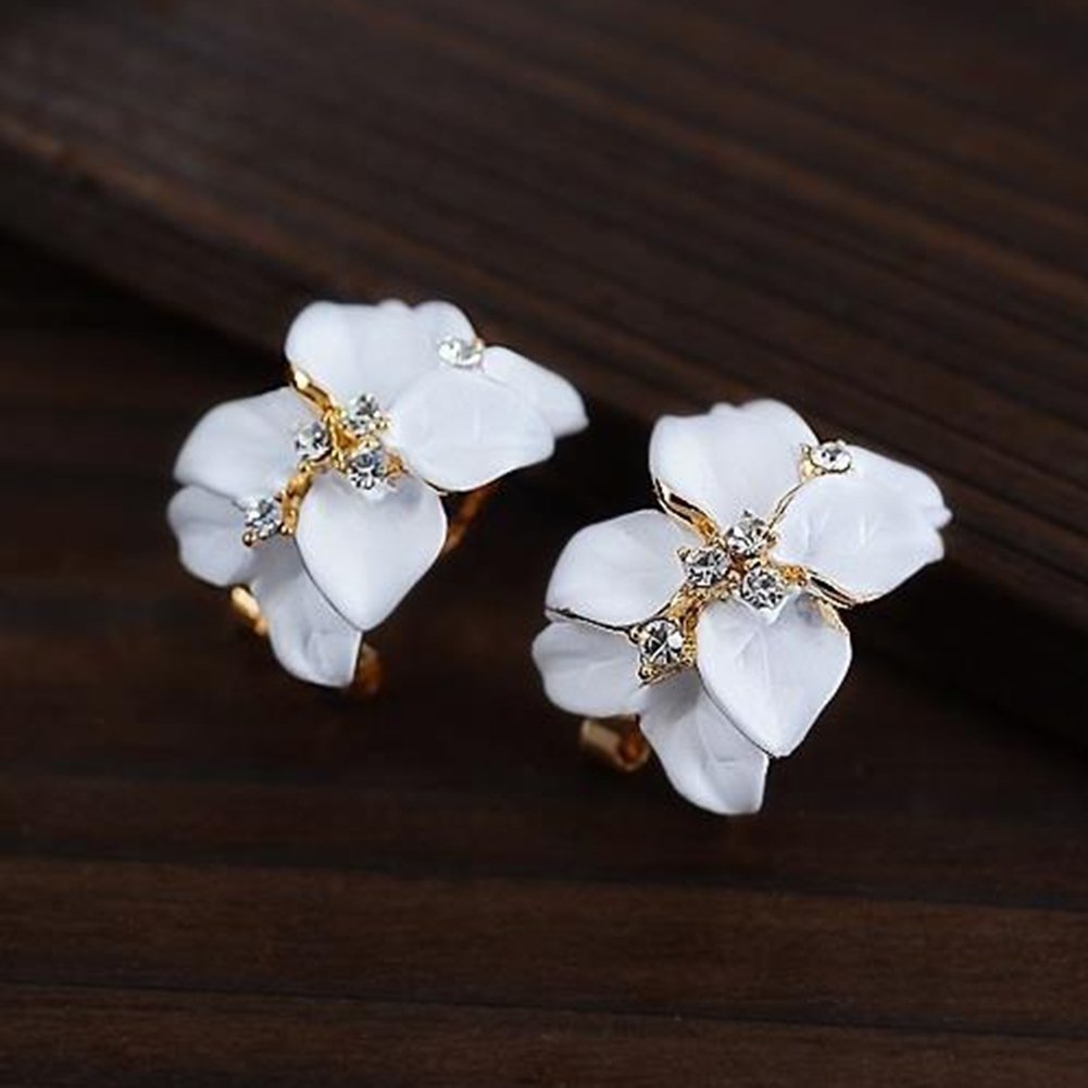 Cute Gardenia Flower Rhinestone Inlaid Ear Studs Women Earrings Jewelry Gift Image 4