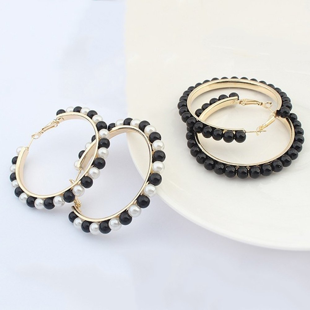 Fashion Women Faux Pearl Inlaid Large Circle Statement Hoop Earrings Jewelry Image 4