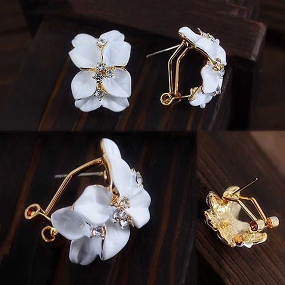 Cute Gardenia Flower Rhinestone Inlaid Ear Studs Women Earrings Jewelry Gift Image 4