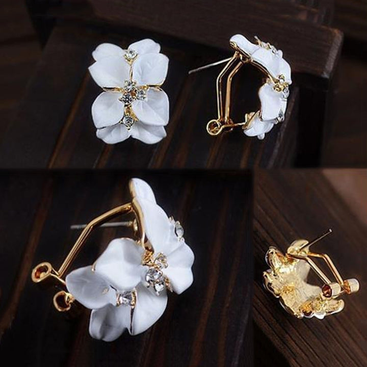 Cute Gardenia Flower Rhinestone Inlaid Ear Studs Women Earrings Jewelry Gift Image 4