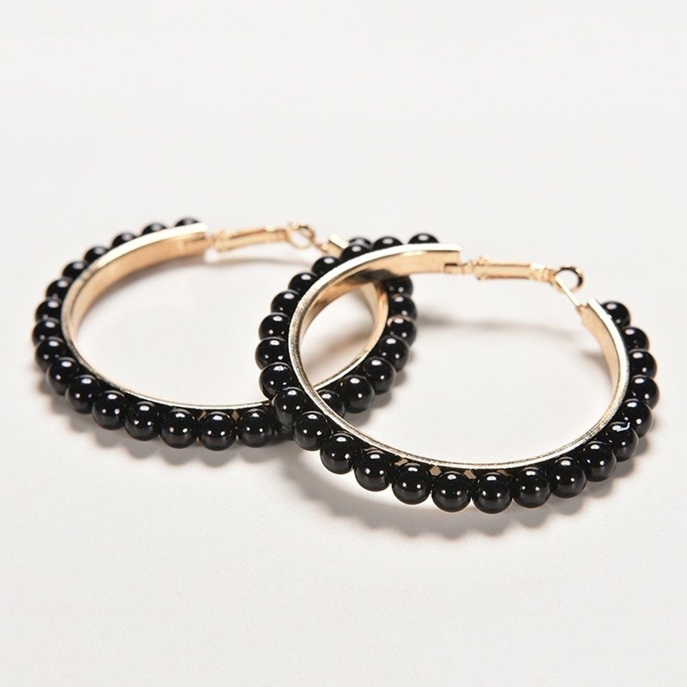 Fashion Women Faux Pearl Inlaid Large Circle Statement Hoop Earrings Jewelry Image 6