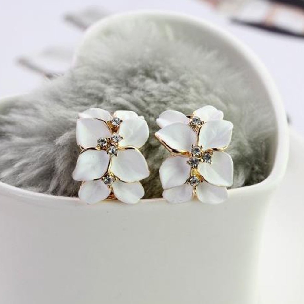 Cute Gardenia Flower Rhinestone Inlaid Ear Studs Women Earrings Jewelry Gift Image 6