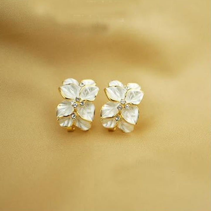 Cute Gardenia Flower Rhinestone Inlaid Ear Studs Women Earrings Jewelry Gift Image 7