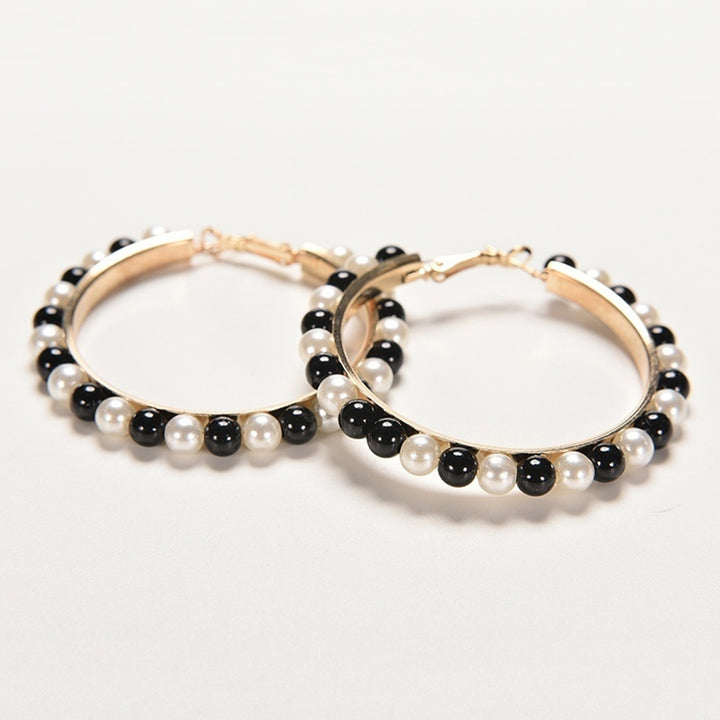 Fashion Women Faux Pearl Inlaid Large Circle Statement Hoop Earrings Jewelry Image 8