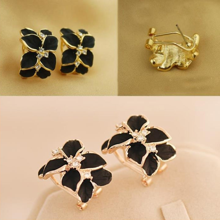 Cute Gardenia Flower Rhinestone Inlaid Ear Studs Women Earrings Jewelry Gift Image 8