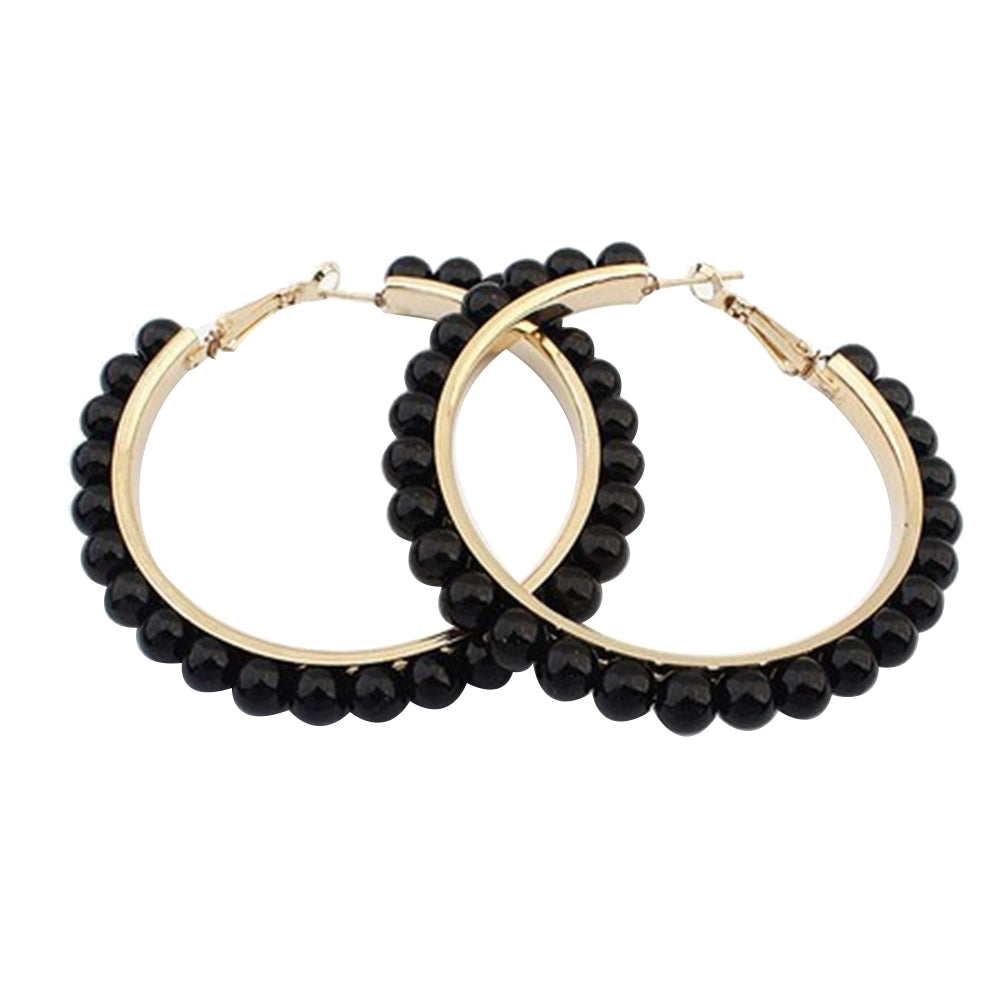 Fashion Women Faux Pearl Inlaid Large Circle Statement Hoop Earrings Jewelry Image 9