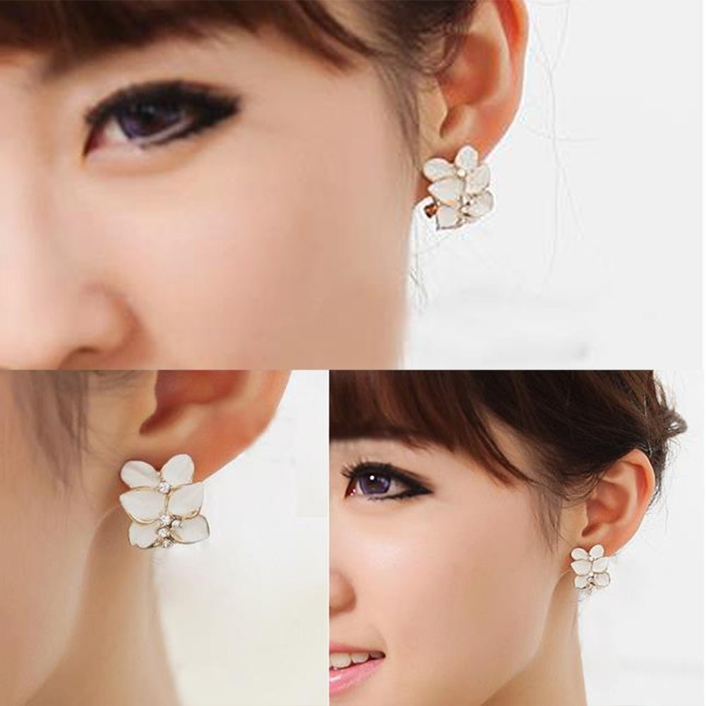 Cute Gardenia Flower Rhinestone Inlaid Ear Studs Women Earrings Jewelry Gift Image 9