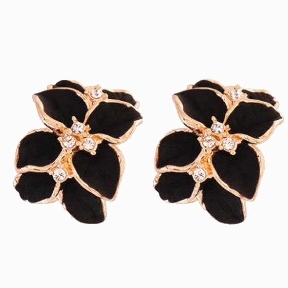 Cute Gardenia Flower Rhinestone Inlaid Ear Studs Women Earrings Jewelry Gift Image 1