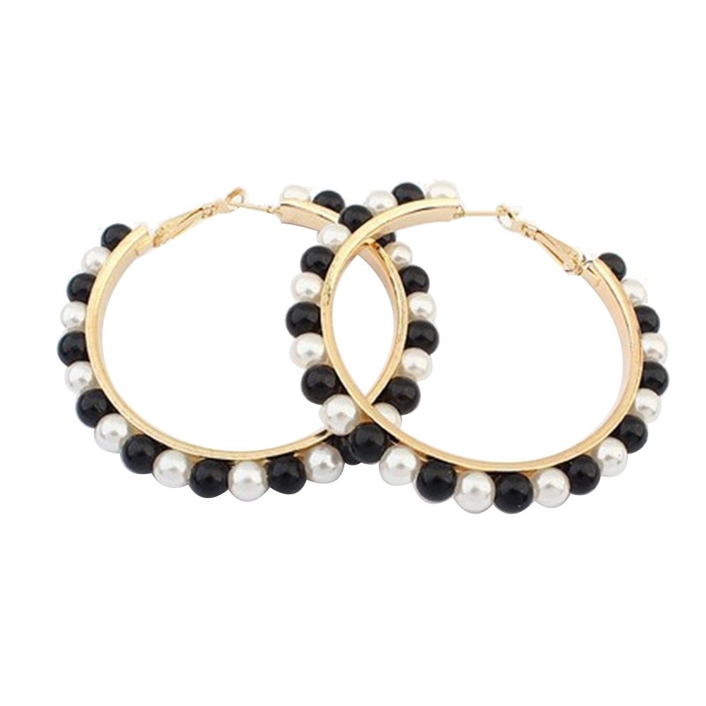 Fashion Women Faux Pearl Inlaid Large Circle Statement Hoop Earrings Jewelry Image 11