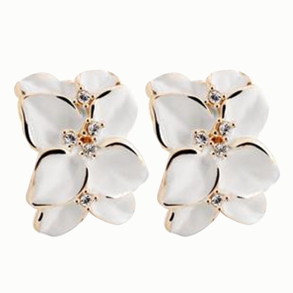 Cute Gardenia Flower Rhinestone Inlaid Ear Studs Women Earrings Jewelry Gift Image 1