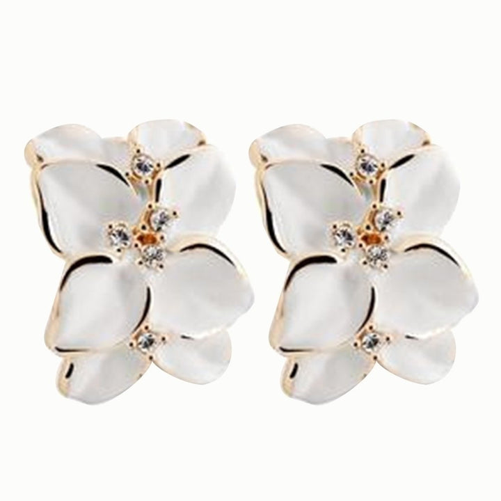 Cute Gardenia Flower Rhinestone Inlaid Ear Studs Women Earrings Jewelry Gift Image 1