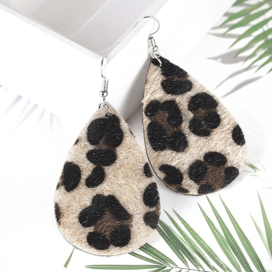 Women Hollow Leopard Dot Print Faux Leather Teardrop Hook Earrings Jewelry Gift Image 1