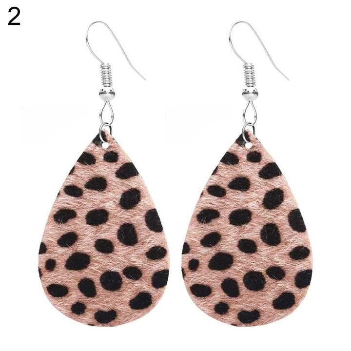 Women Hollow Leopard Dot Print Faux Leather Teardrop Hook Earrings Jewelry Gift Image 1