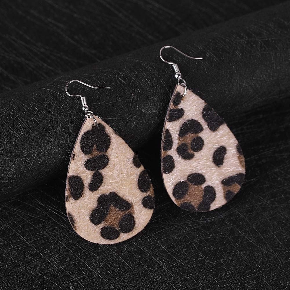 Women Hollow Leopard Dot Print Faux Leather Teardrop Hook Earrings Jewelry Gift Image 7