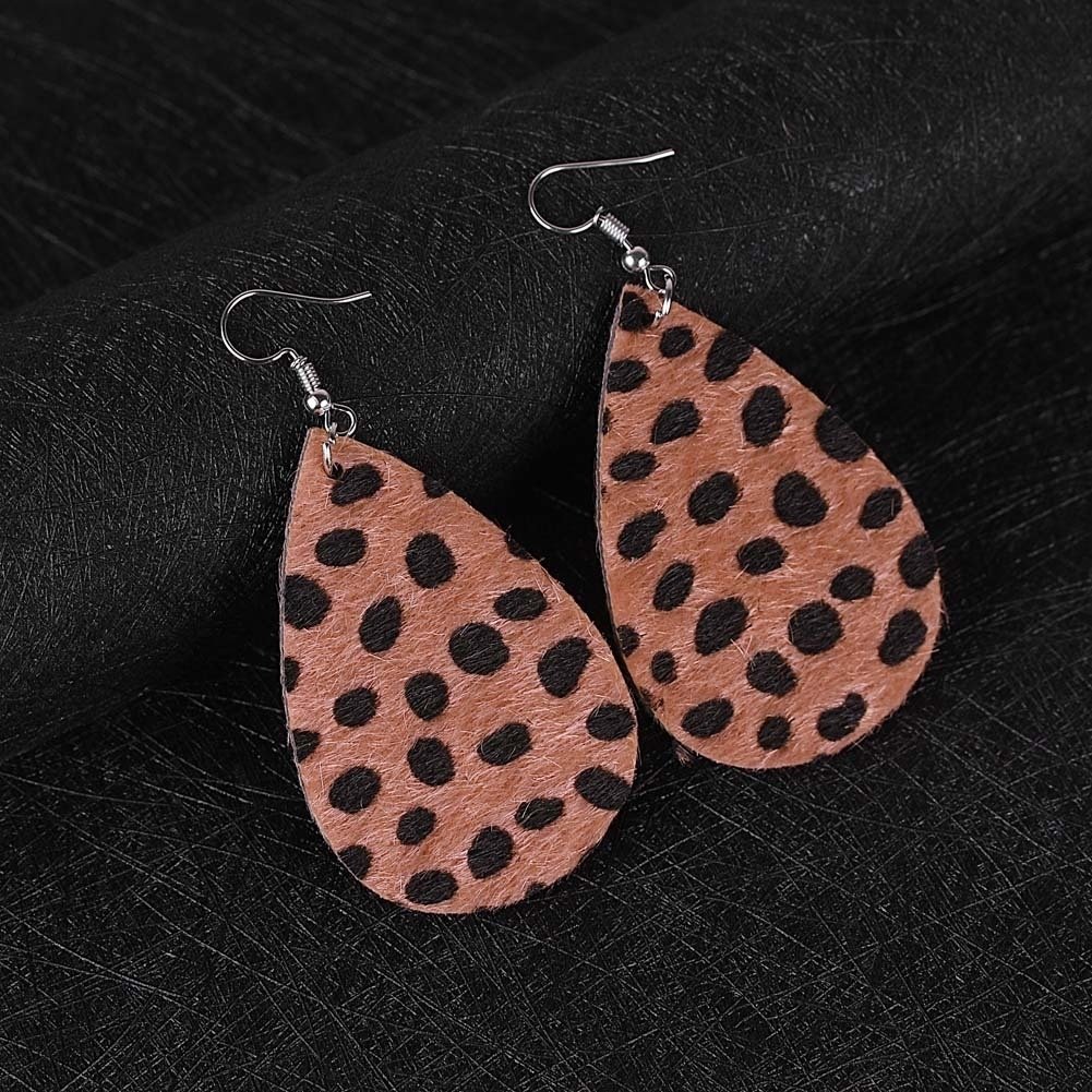 Women Hollow Leopard Dot Print Faux Leather Teardrop Hook Earrings Jewelry Gift Image 8