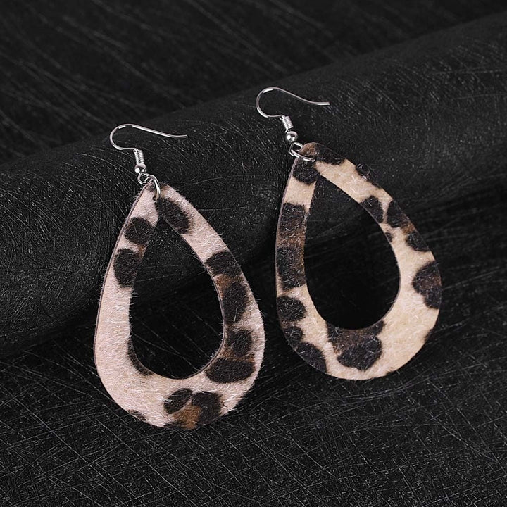 Women Hollow Leopard Dot Print Faux Leather Teardrop Hook Earrings Jewelry Gift Image 9