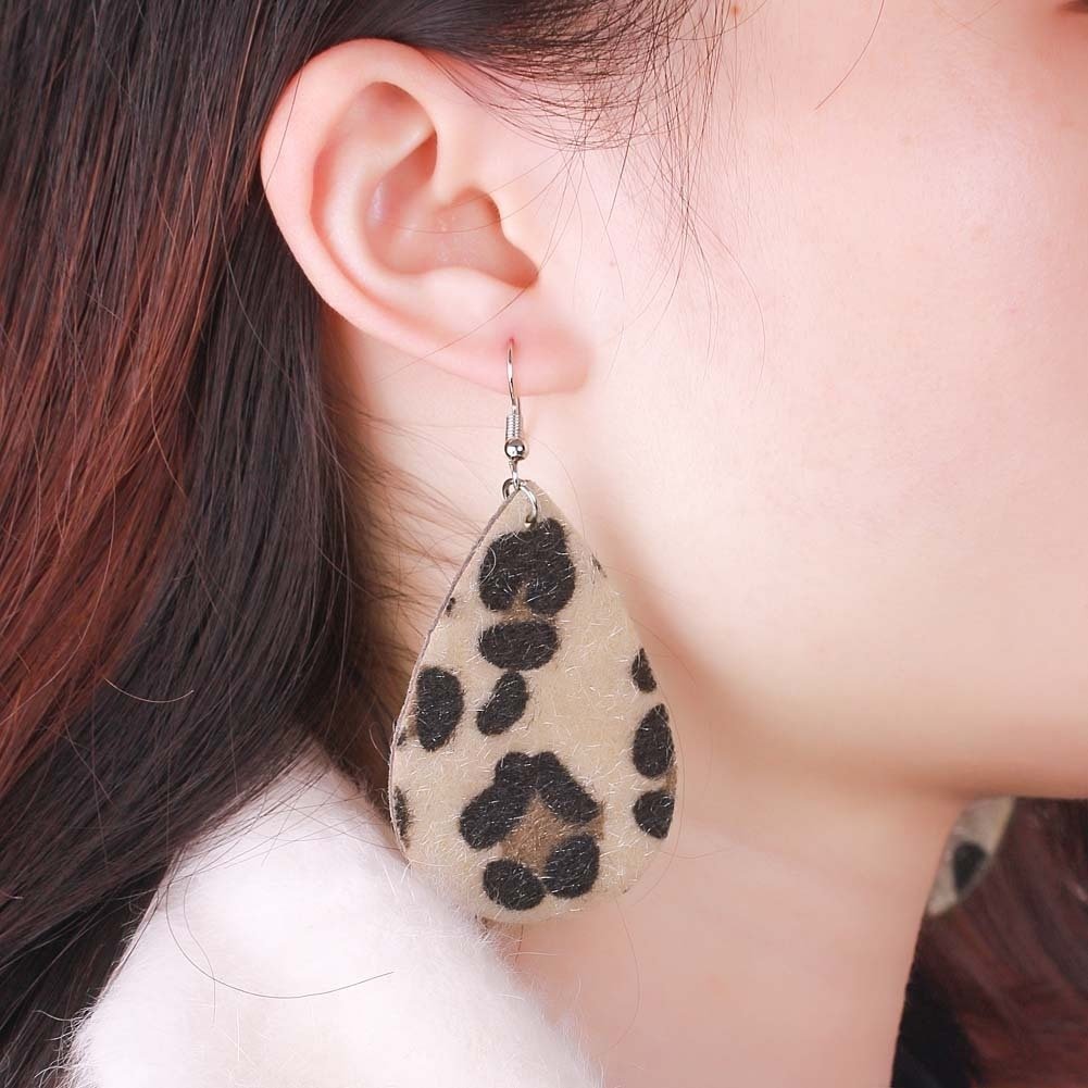 Women Hollow Leopard Dot Print Faux Leather Teardrop Hook Earrings Jewelry Gift Image 11