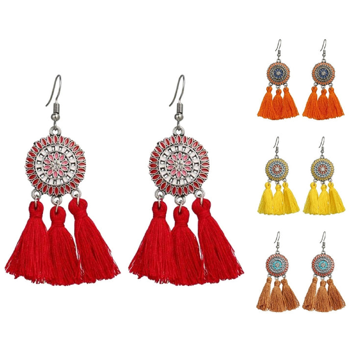 Earrings Bohemian Charming Look Alloy Sunflower Tassel Dangle Jewelry Earrings for Birthday Image 1