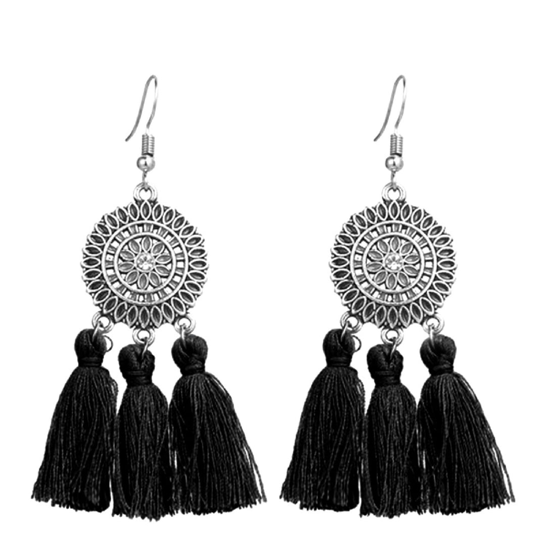 Earrings Bohemian Charming Look Alloy Sunflower Tassel Dangle Jewelry Earrings for Birthday Image 2