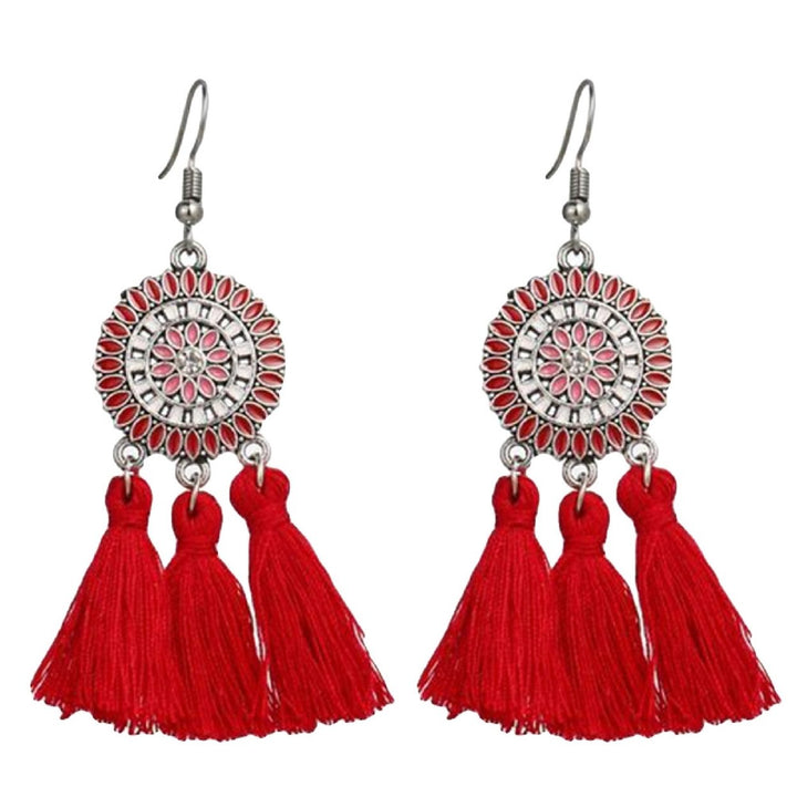 Earrings Bohemian Charming Look Alloy Sunflower Tassel Dangle Jewelry Earrings for Birthday Image 1