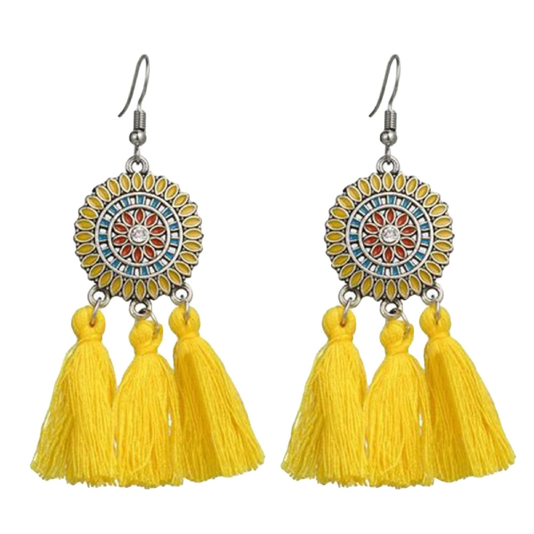 Earrings Bohemian Charming Look Alloy Sunflower Tassel Dangle Jewelry Earrings for Birthday Image 6