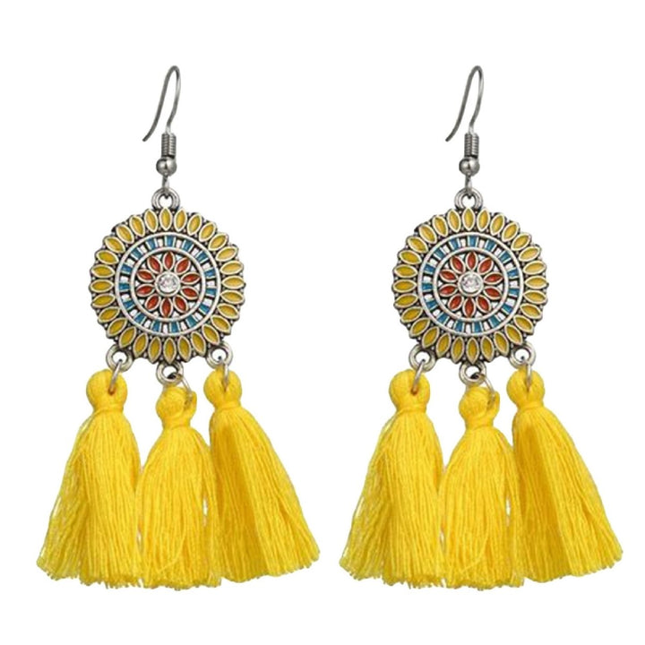 Earrings Bohemian Charming Look Alloy Sunflower Tassel Dangle Jewelry Earrings for Birthday Image 1