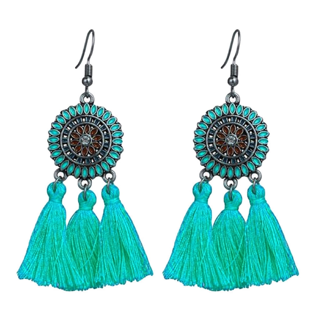 Earrings Bohemian Charming Look Alloy Sunflower Tassel Dangle Jewelry Earrings for Birthday Image 7