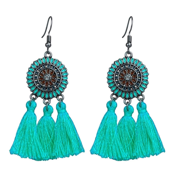 Earrings Bohemian Charming Look Alloy Sunflower Tassel Dangle Jewelry Earrings for Birthday Image 1