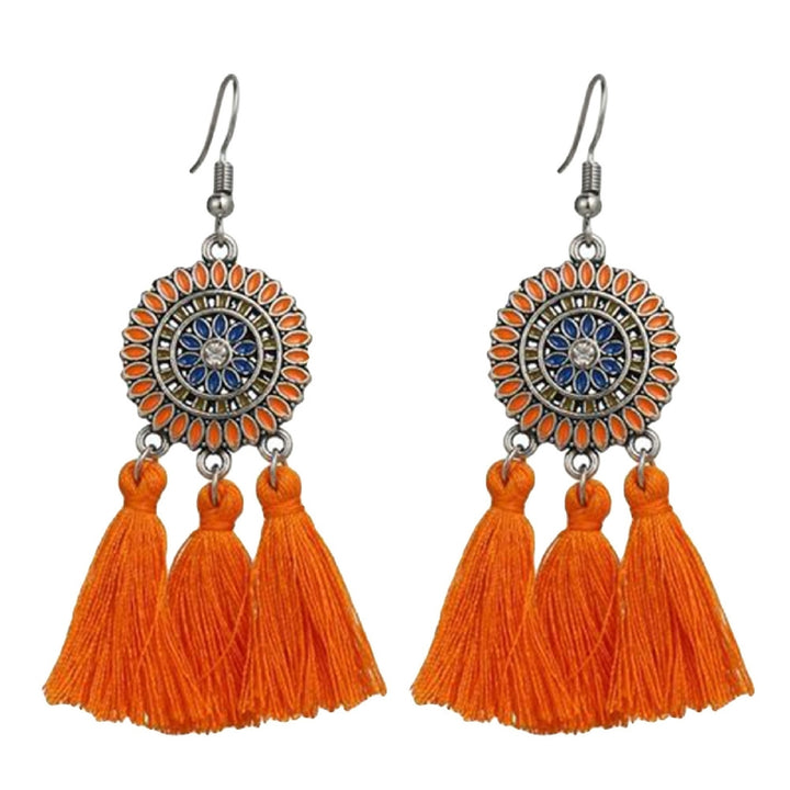 Earrings Bohemian Charming Look Alloy Sunflower Tassel Dangle Jewelry Earrings for Birthday Image 8