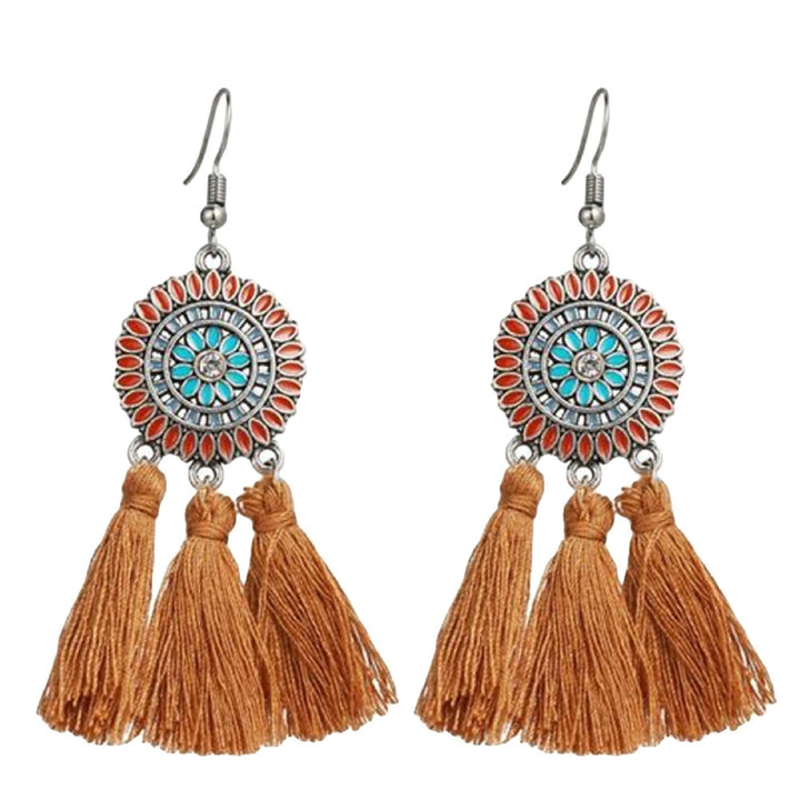 Earrings Bohemian Charming Look Alloy Sunflower Tassel Dangle Jewelry Earrings for Birthday Image 9