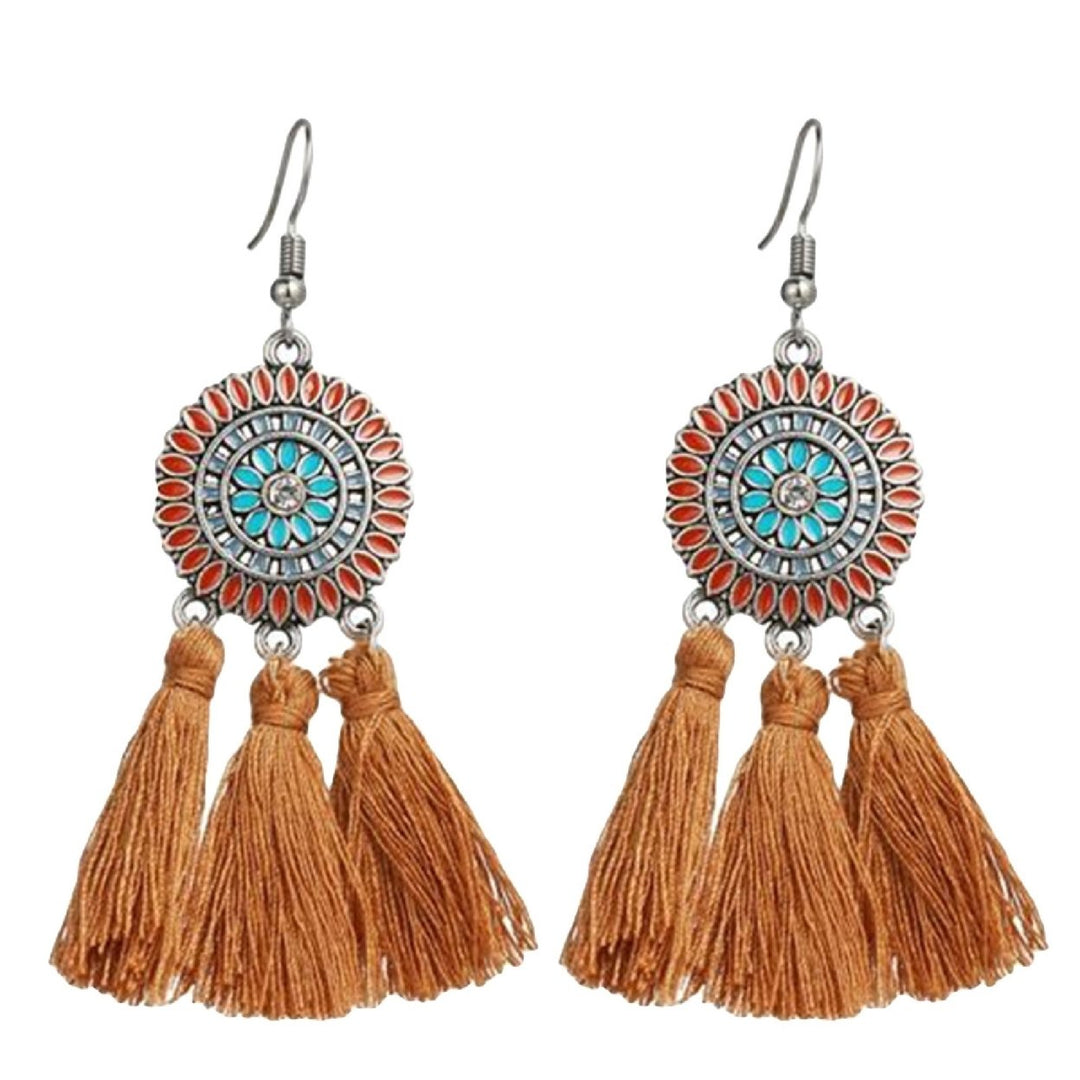 Earrings Bohemian Charming Look Alloy Sunflower Tassel Dangle Jewelry Earrings for Birthday Image 1