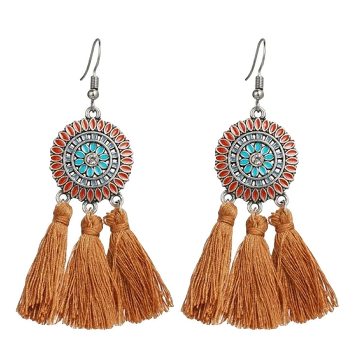 Earrings Bohemian Charming Look Alloy Sunflower Tassel Dangle Jewelry Earrings for Birthday Image 1